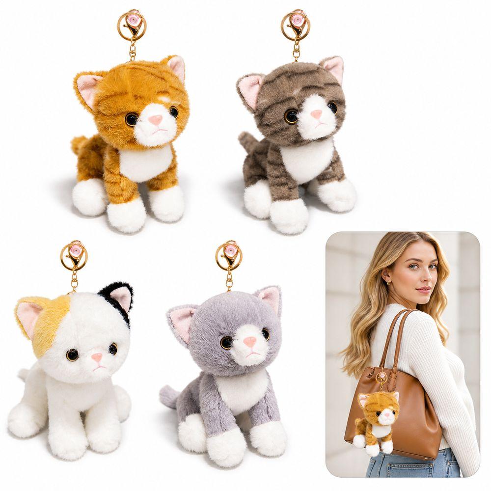Sitting Cat Cat Plush Keychain Realistic Kitten Shape Cat Bag Charm  Backpack Accessories