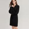 ELLE Elegant V-Neck Solid Color Midi Dress With Long Sleeves Women dresses Black EL48980