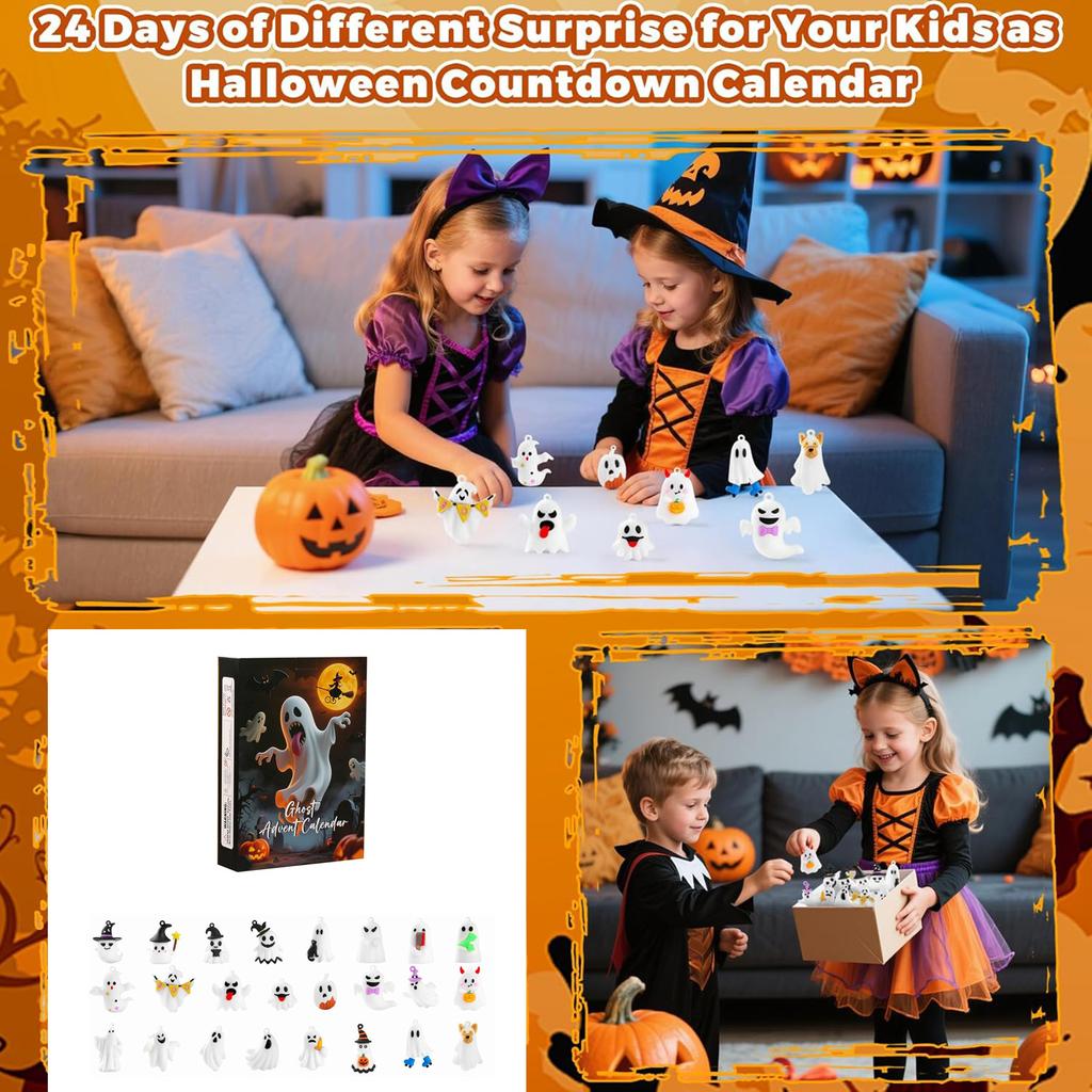Halloween Advent Calendar,24 Day Halloween Countdown Calendar With 24Pcs Collectible For Kids Boys Girls Adult Teens, Ornaments Decoration