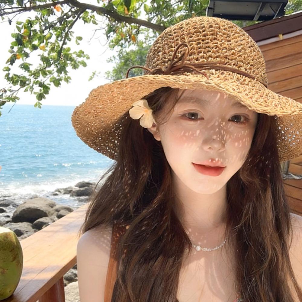 Straw Woven Seaside Sun Hat Sun Protection Bow Panama Hat Fashion Beach Fisherman Hat