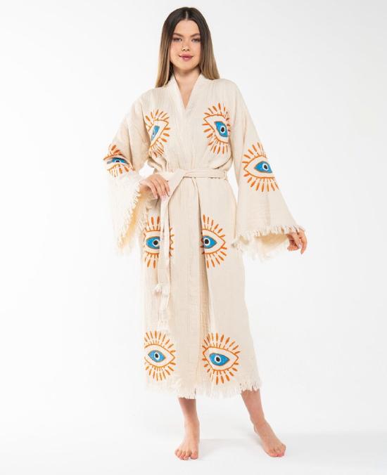 

Кимоно ручной работы от сглаза в стиле бохо, пляжная одежда в стиле бохо, накидка на пляжную одежду, этническое кимоно, кардиган, халат, утренний халат, спа-халат