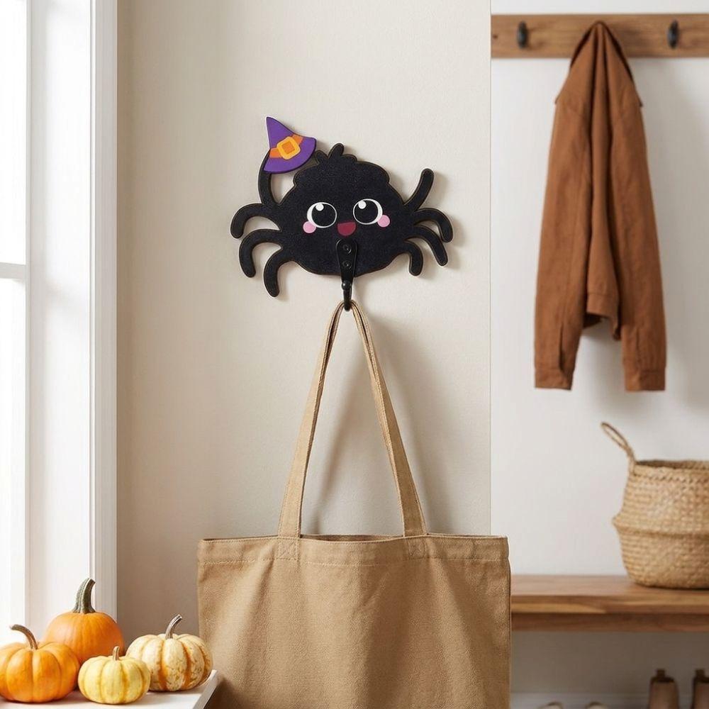 Creative Wooden Halloween Cartoon Spider Hook No-Drill Gothic Style Keys Holder Cute Wall Mounted Bag Hat Hooks Home Decor