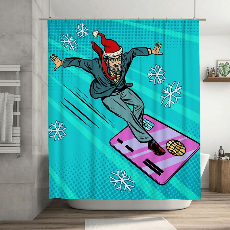 

TU Funny Skateboard Santa Claus Shower Curtain Christmas Holiday Festive Bathroom Decor Home Decor Modern Style Gift Unique Desi 90x180cm35x71in