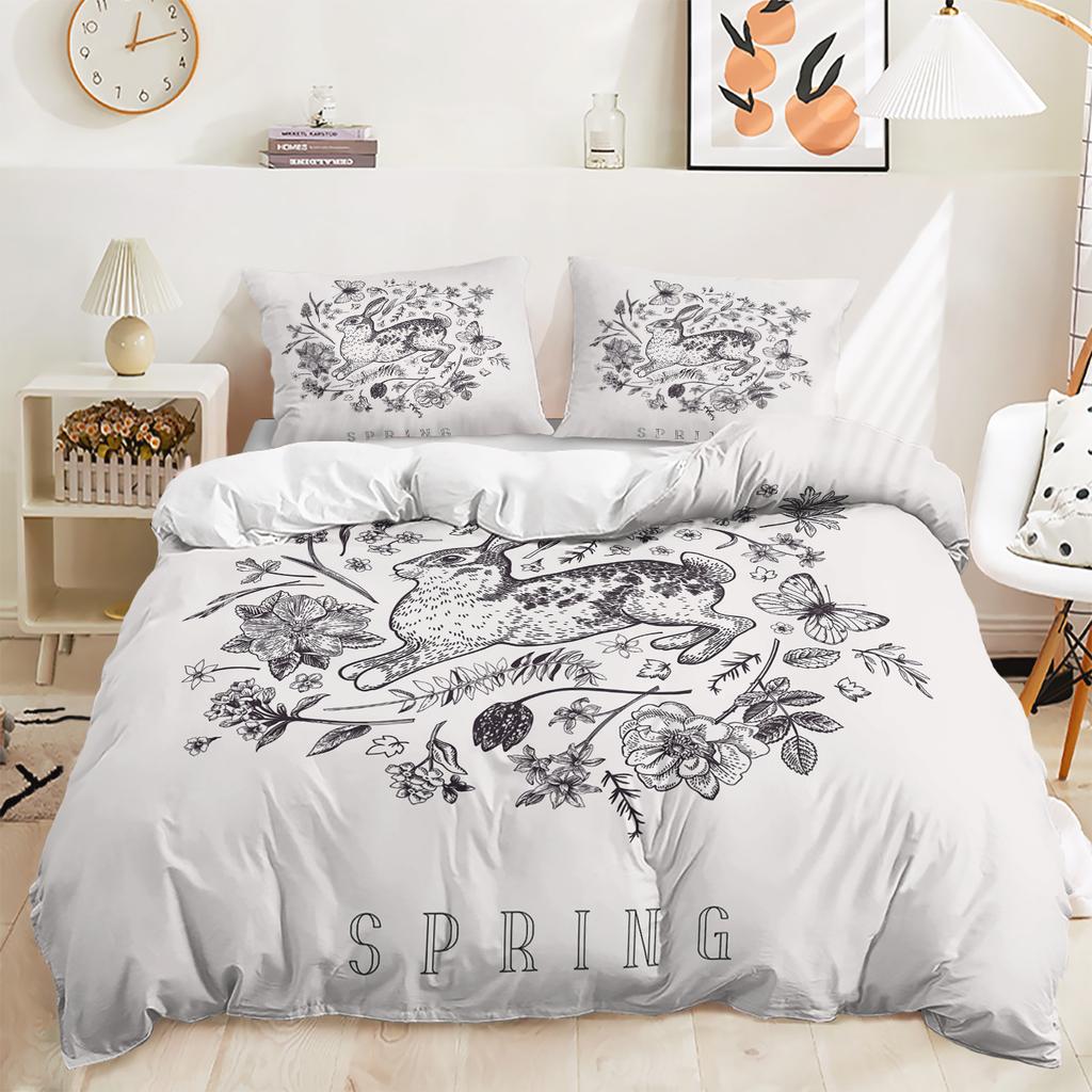 Bed Three-Piece Bunny Cartoon Illustration Quilt Cover 3D Digital Printing Kit