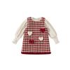 Heart Decor Red Houndstooth Thicken Vest Skirt Children Autumn Two Piece Set For Winter Holiday Celebrations