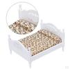 Miniature Birch Wood Upholstered Double Bed And Bedroom Accessories Furniture 1:12 Scale Doll House