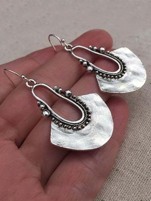 1pair Vintage Zinc Alloy Round Ball Decor Sector Drop Earrings For Women For Gift