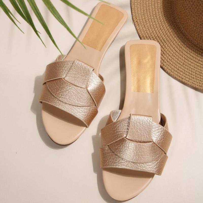 Fashion Luxury Designer Women Sandals 2025 New Woven with Comfortable Women's Sandals Casual Bottom Summer Flat Woman Slippers