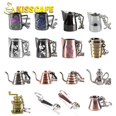 Creative Barista Coffee Tamper Keychain Coffee Machine Handle Moka Pitcher Keyring Portable Coffeeware Espresso Accessories Gift