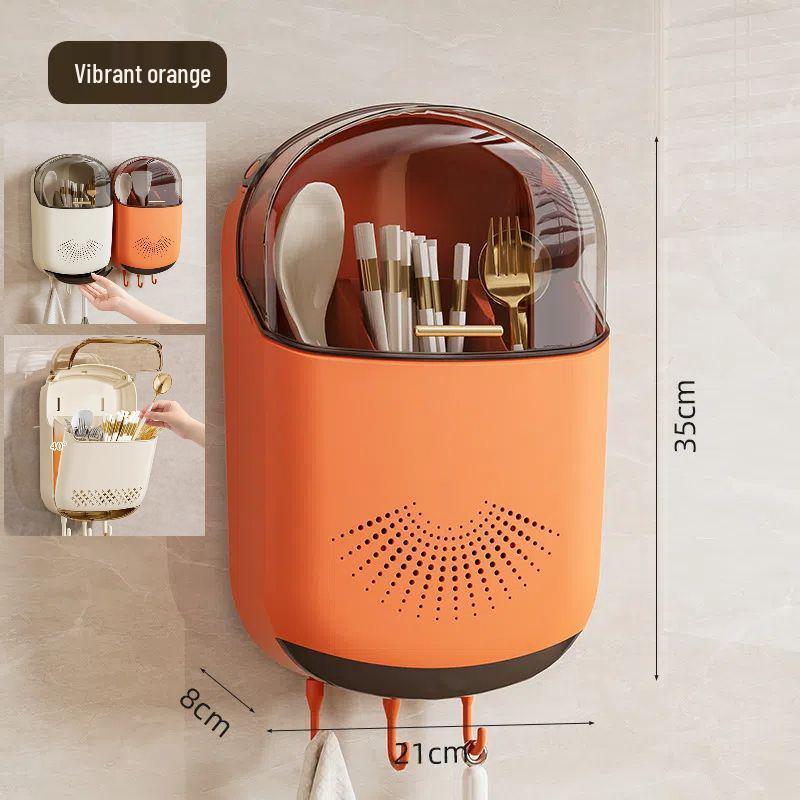 Wall-Mounted Plastic Chopstick and Spoon Holder with Drainage