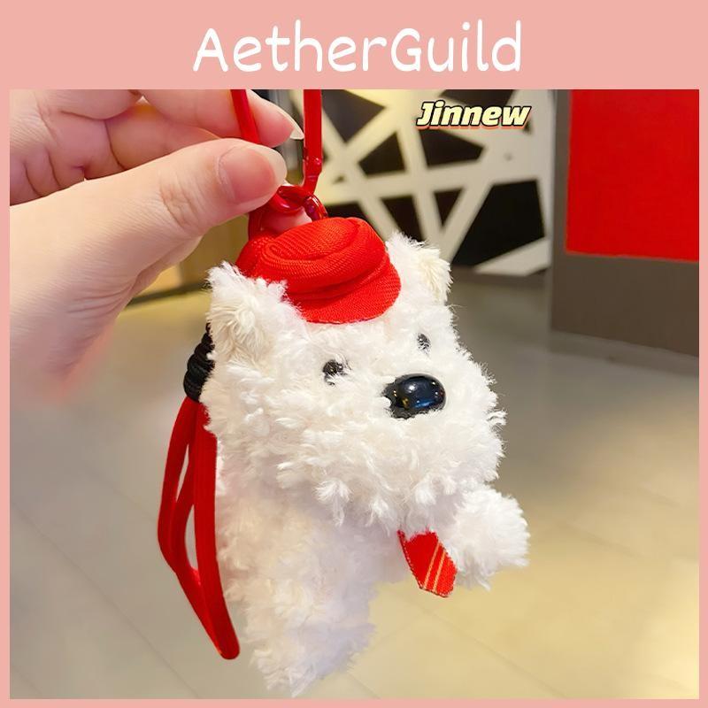 West Highland White Terrier Hamburger Fries Design Plush Keychain Doll Pendant