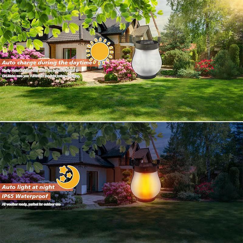Dancing Flame Solar Lantern Magical Dancing Flames Outdoor Lights Solar Torch Lights Flickering Flames Hanging Waterproof Light