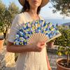 Wooden Handle Folding Hand Fan Lemon Print Hand Cranked Fan Lightweight Handheld Fan  Photography