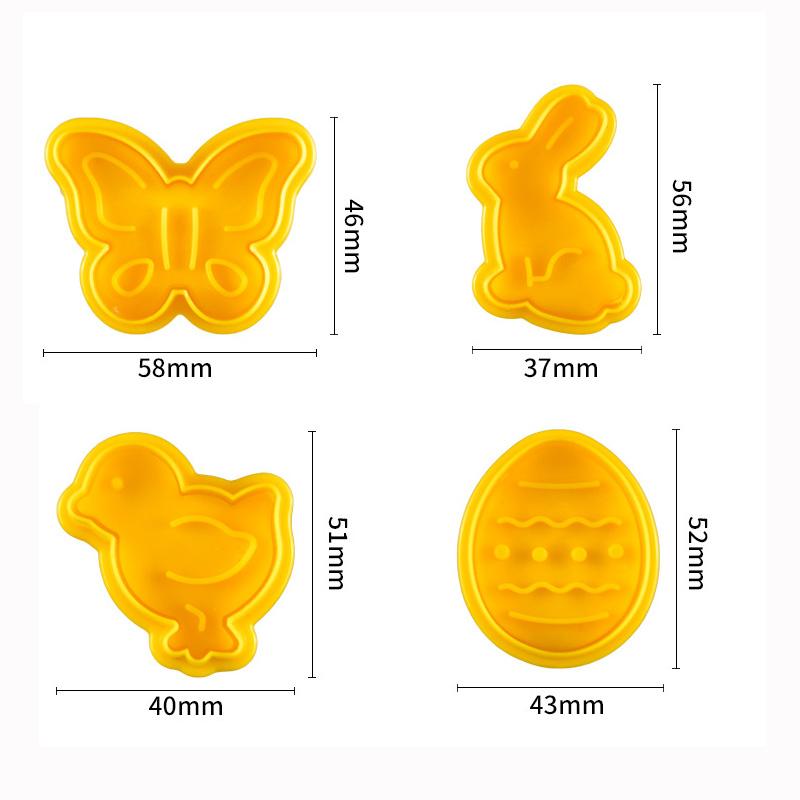 4pcs Cookie Stamp Biscuit Mold 3D Cookie Plunger Cutter DIY Baking Mould Easter Rabbit Cookie Cutters for Kitchen Tools
