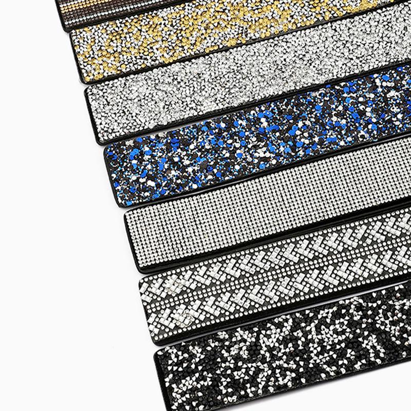 1Pc Full Diamante Wide Women's Ladies Dress Imitation Leather Stretch Waistband Rhinestone Belt