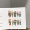 Women Press‑On Nails Pure‑Handmade Amber Cat‑Eye Pile Rhinestone Sparkling Light‑Luxury False Nail Patches