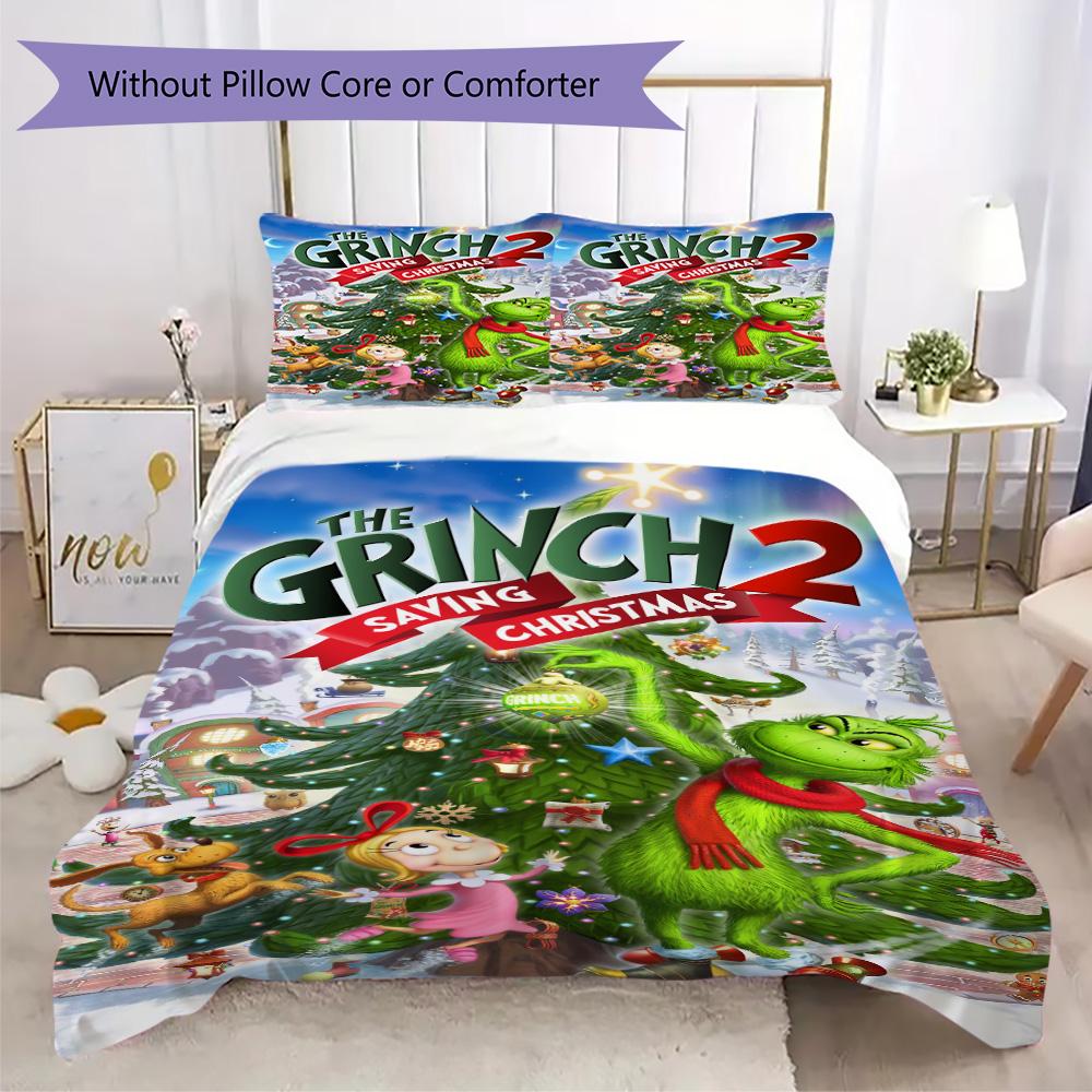 Christmas Gift Oscar Comedy Movie How the Grinch Stole Christmas Home Decor Soft Printed Bedding Set Pillowcase Duvet Cover (without Core) R13
