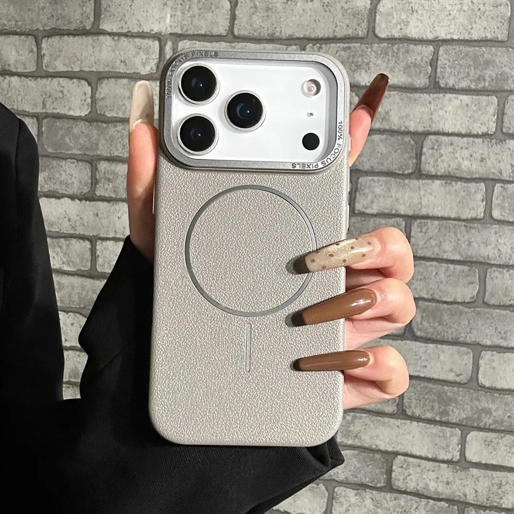 Fashion Frosted PC Leather Textured Magnetic Case For iPhone Air 17 16 15 14 13 12 Pro Max Plus For Magsafe Solid Color Cover