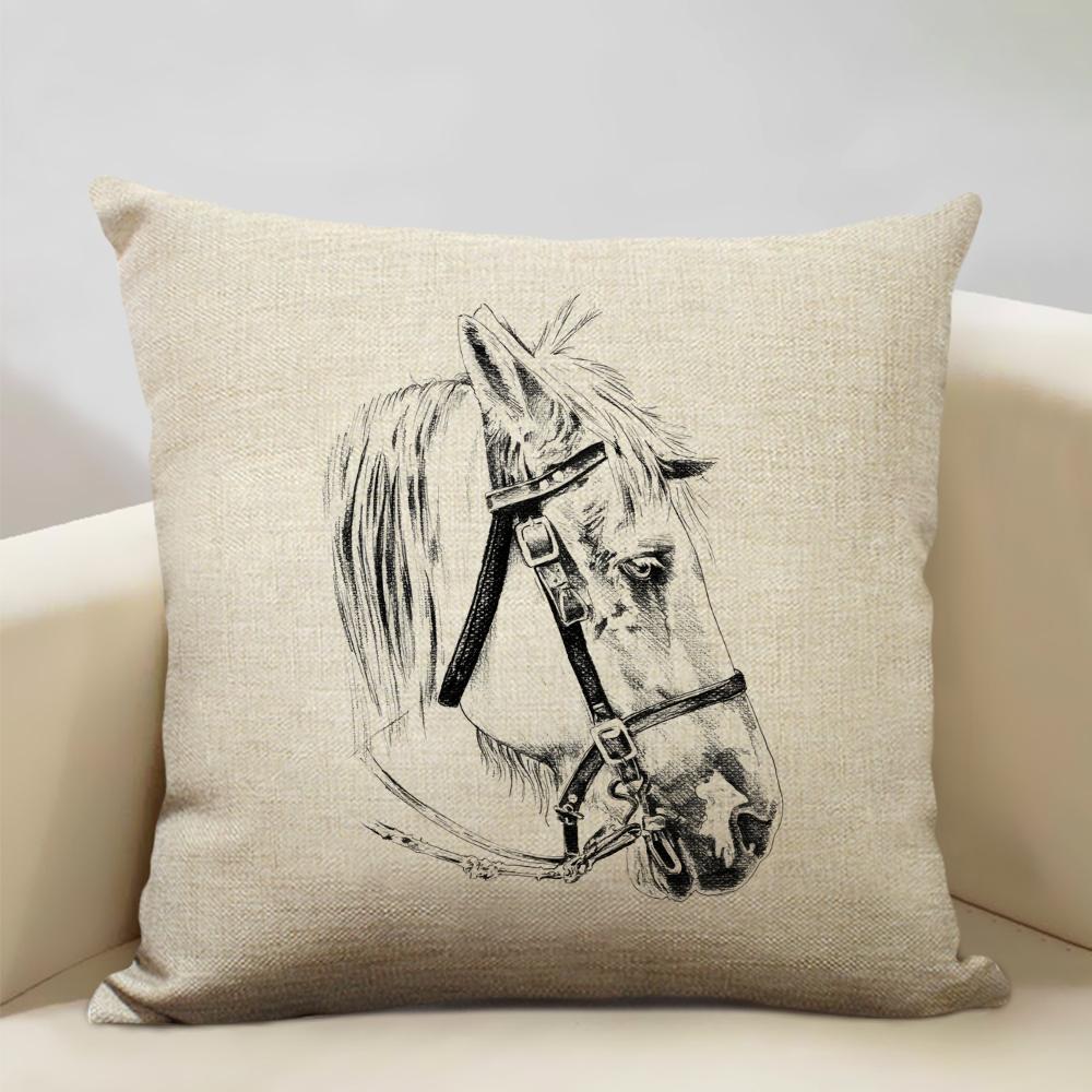 

Подушка с фермерскими животными Лошадь 45x45см Льняная наволочка Роскошный домашний декор для дивана Наволочка с двусторонней печатью 45x45cm18x18Inch