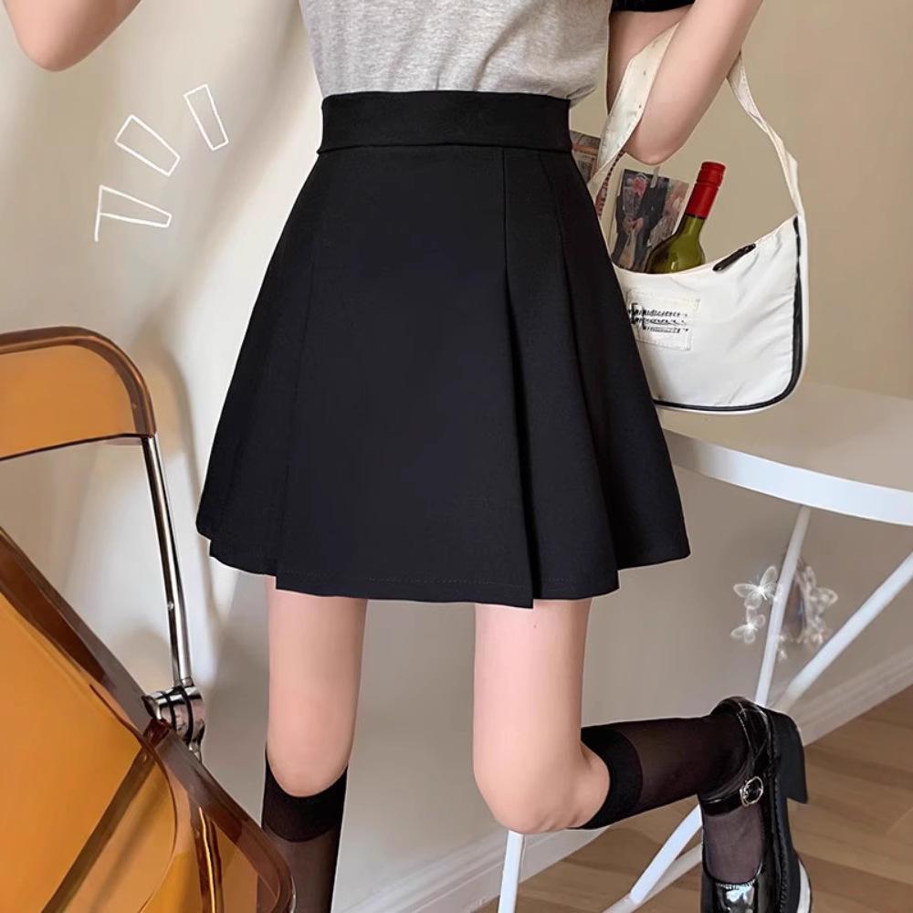 Korean High-Waist Slimming Black Pleated A-line Mini Skirt - Women's Summer Design