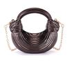 Metallic Crescent Clutch Bag Shiny Striped Design Detachable Chain Strap for Women Evening Wedding Cocktail Party