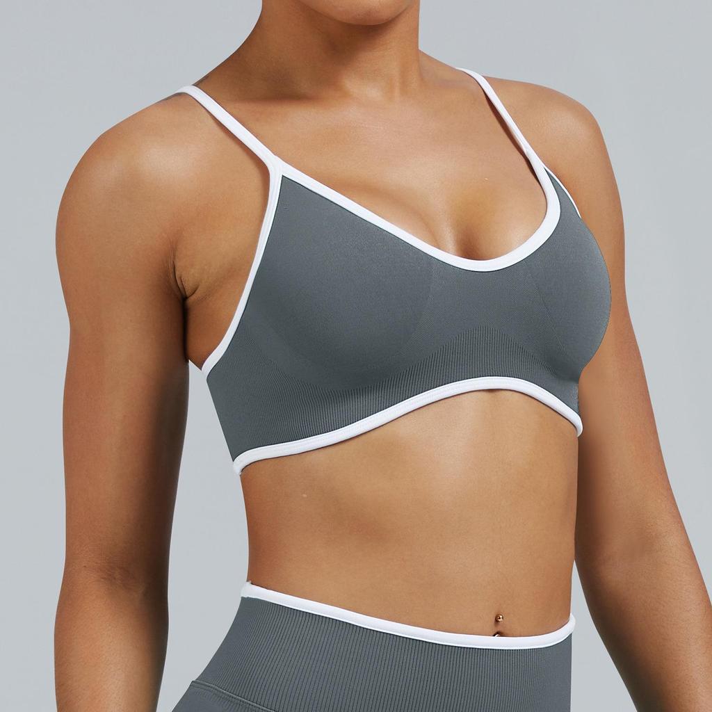 Colorblock Cross-Strap Shockproof Sports Bra for Yoga and Outdoor Fitness