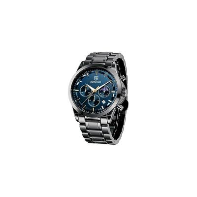 Benyarr Multi-Calendar Chronograph Men's Analog Watch Silver Blue Leather Strap Waterproof Scratch Resistant