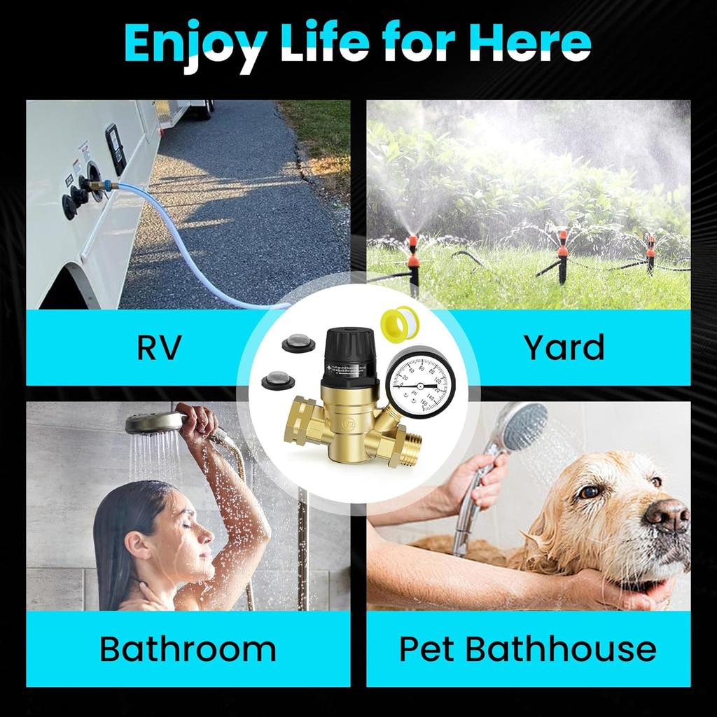 Regulator Ciśnienia Wody w Kamperze Mosiądz Bezołowiowy Regulowany Reduktor Ciśnienia Wody Ze Wskaźnikiem i Filtrem Siatkowym Zastosowanie w Systemie Wodociągowym Kampera, Przyczepy, Kampera