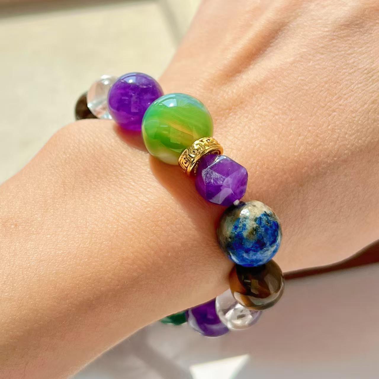 Design Sense Natural Amethyst Lapis Lazuli White Crystal Tiger S Eye Stone Chalcedony Green Duobao Bracelet Bracelet.