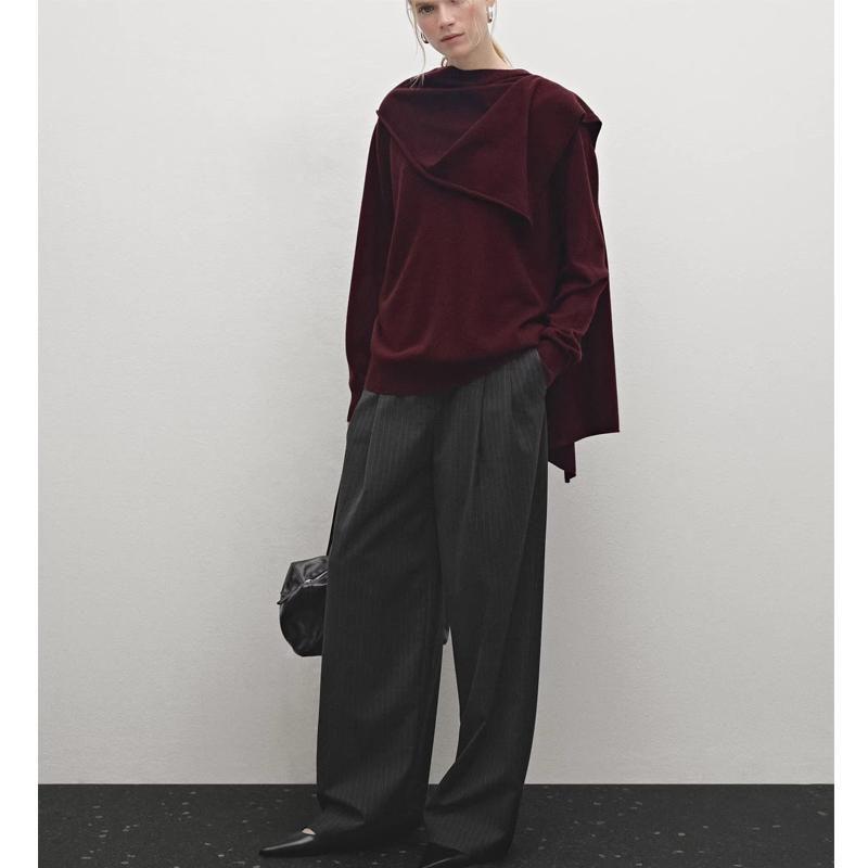 MD Fall and Winter New Arrival Women's Clothing Old Money Style round Neck Long Sleeves Wool Blended Scarf Knitting Outwear 5740631