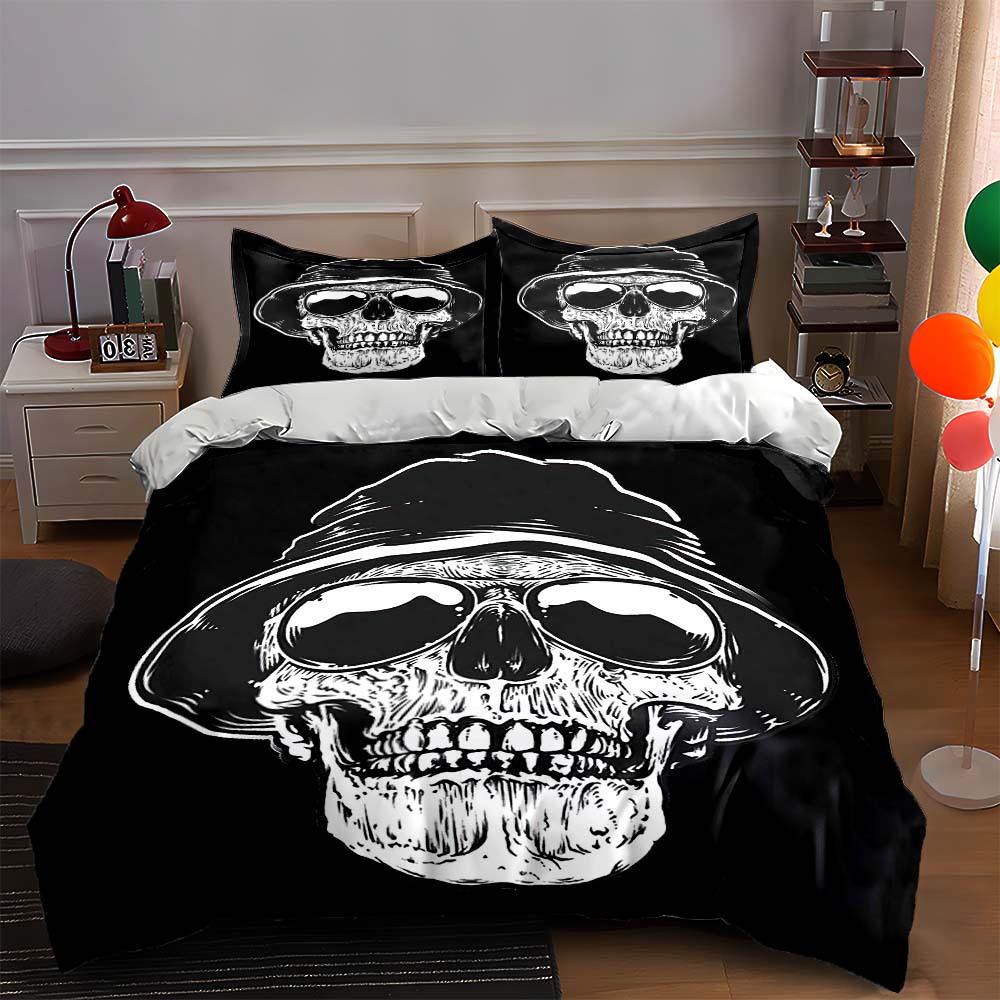 

Skull wearing hat. Bedding Duvet cover sets Duvet covers Pillowcases gifts (1 * Duvet Cover 2 * Pillowcases, without duvet insert) 135x200cm