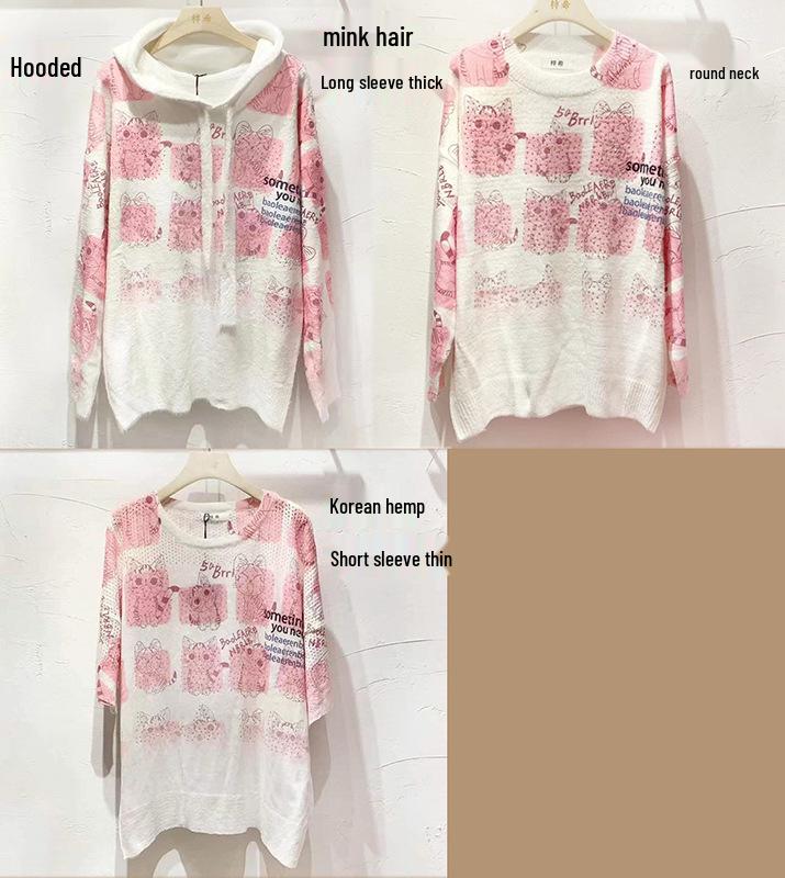 2023 Mink Velvet Bowknot Plus Size Sweater - Autumn/Winter Printed Knitwear