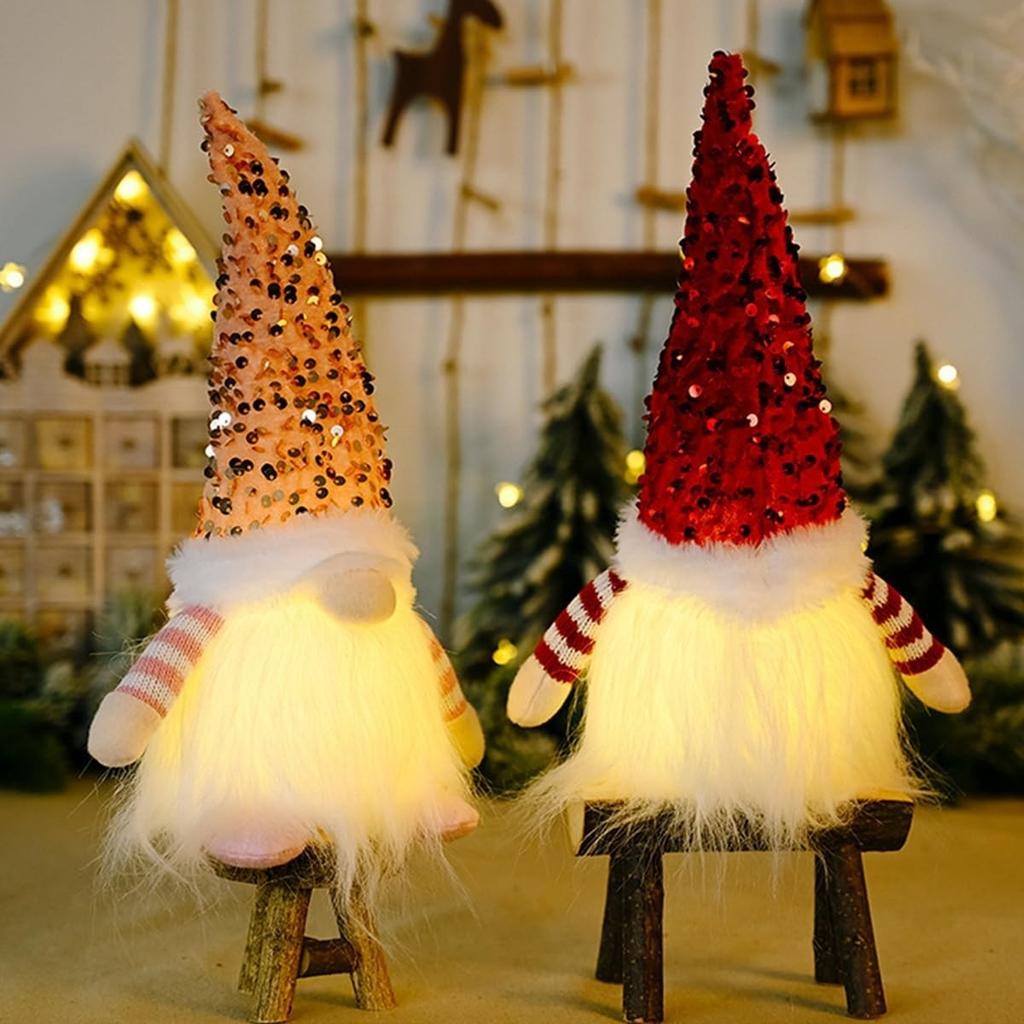 30cm Aufleuchtender Weihnachtsgnom Plüsch Paillettenhut Weihnachten Gesichtsloser Plüschpuppen Tischplatte Elfenornamente für Neujahr Weihnachtsfeier Deko