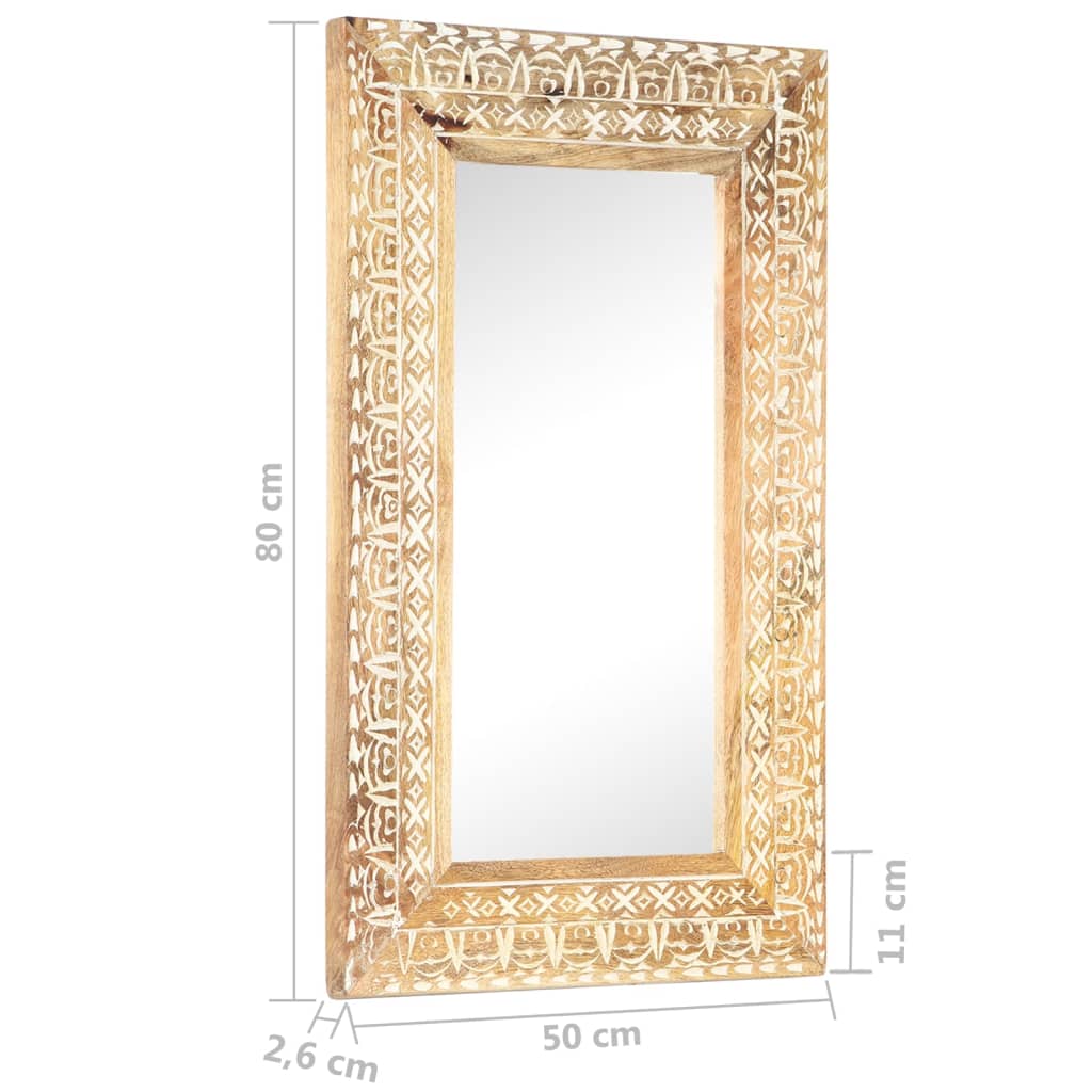 Handgeschnitzter Spiegel 80 x 50 x 2,6 cm Massives Mangoholz