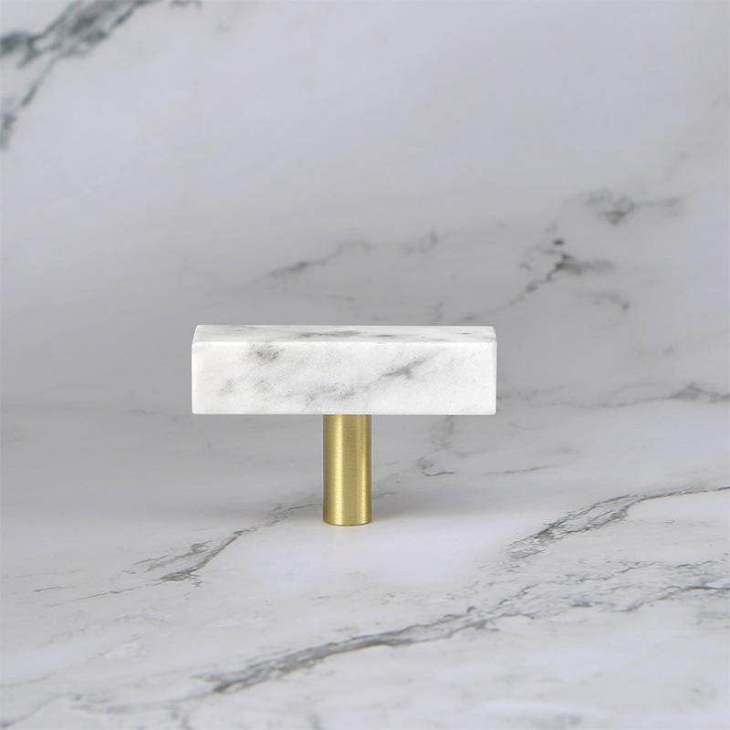 Nordic Light Luxury Marble Brass Square Pulls Double Single Hole for Cabinet Wardrobe Door Drawer Furniture Hardware Handle