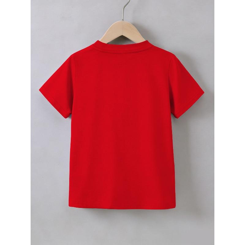 Girls Q-Style Flower Heart Print Crewneck Short Sleeve Tee, Sweet Ins Casual Basic Top