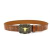 Western Denim Belt Cow Head Big Board Buckle Retro Green Men'S Punk Pu Leather Belt