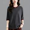 Middelbare leeftijd Moeder Korte Mouw Katoenen T-shirt Dames Lente en Zomer Nieuw Dames Dun Los Casual Driekwart Mouw Top