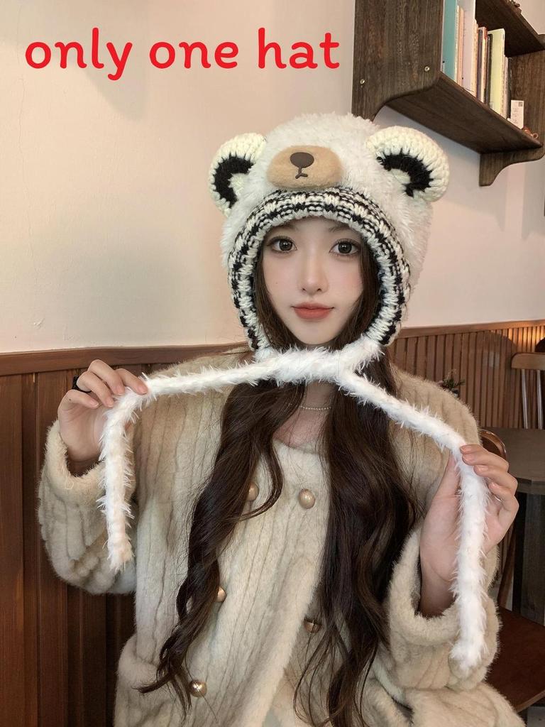 Knitted Bear Earmuff Hat For Women With Warmth And Windproof Features For Autumn And Winter