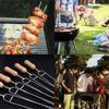 39cm 6pcs BBQ Skewers Long Wooden Handle Kebab Barbecue Grill Stick Wood BBQ Fork Stainless Steel Outdoors Grill Needle