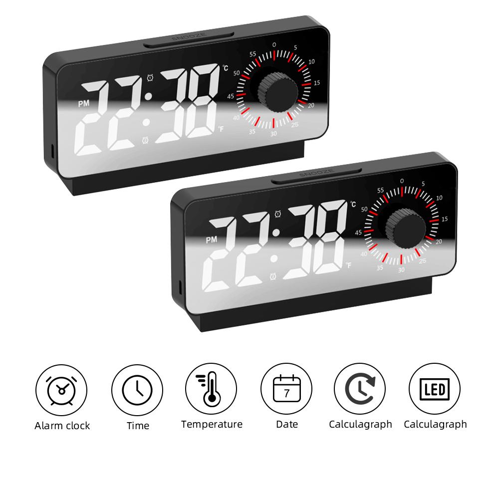 New LED Digital Alarm Clock Timer Function Temperature Electric Alarm Clocks USB Rechargeable Desktop Mirror Clock Bedroom