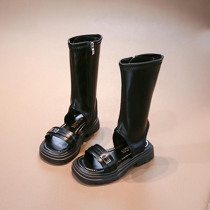 

Босоножки для девочек Высокие Топ Ажурные Детские Ботинки Принцессы на Лето 2025 Новая Детская Модная Обувь Однотонная Универсальная Мягкая 26 чёрный