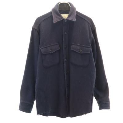Melton 70s Made In USA Vintage Long Sleeve Wool Shirt M Navy Men's Used