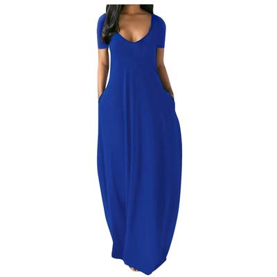 Constantine Fashion Damen Casual Plus Size Solid V-Ausschnitt Taschen Kurzarm Langes Kleid