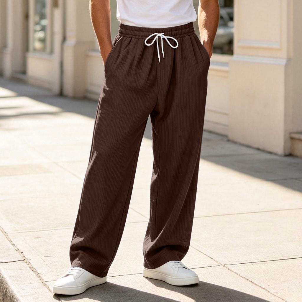 Men's Color Casual Wide Leg Sweatpants with Elastic Waist, Loose Fit Straight Pants for Daily Wear