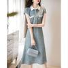 Women's French Print Lapel Dress - Summer Ice-Cool A-Line Skirt, Flaw-Hiding & Age-Reducing