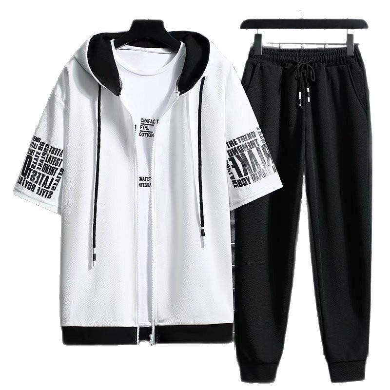 Trendy Men's Summer Sweatshirt Set: Loose Fit, Hooded, Casual Sportswear for Teens & Couples