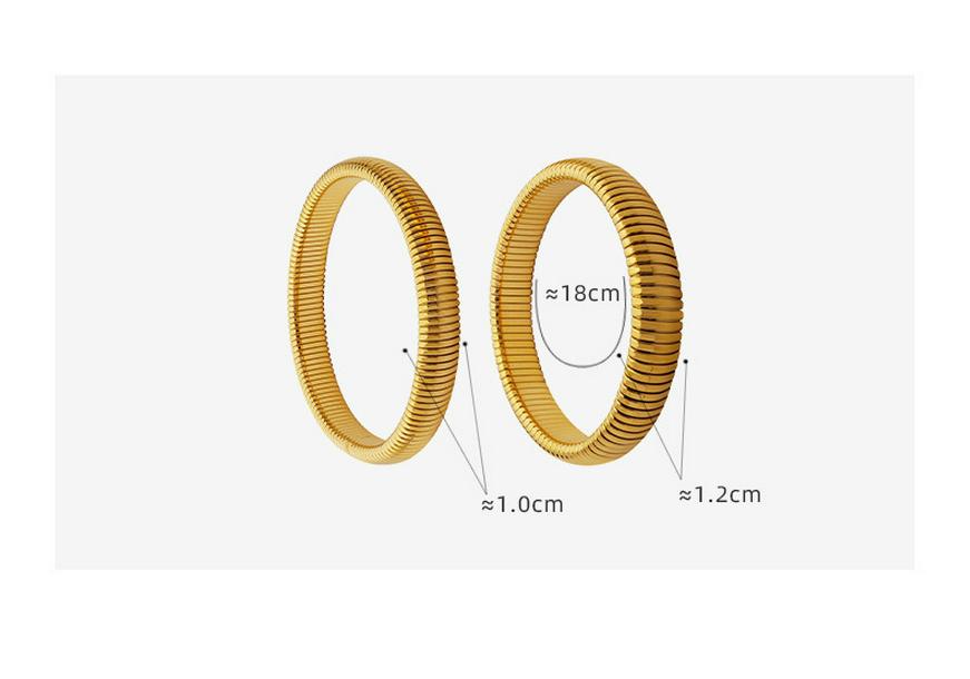 Retro Elastic Wide & Narrow Band Bracelet for Women - Gold-Plated Titanium Steel Fashion Bangle with French Personality Niche Design.