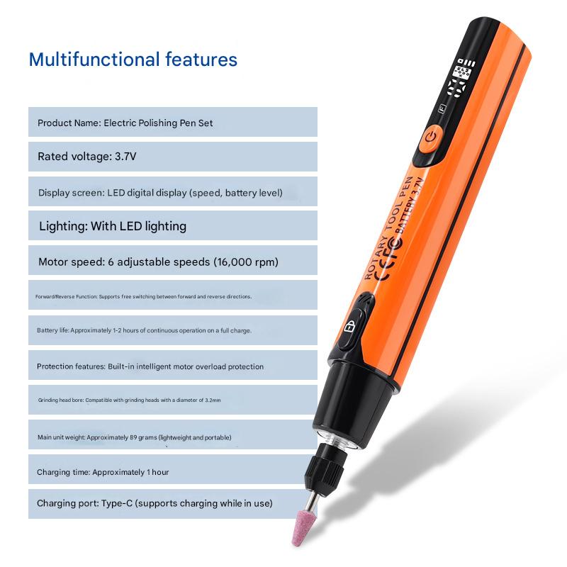 Portable Mini Electric Grinding Pen, Digital Display Cordless Rotary Tool with LED Light for DIY Craft Projects