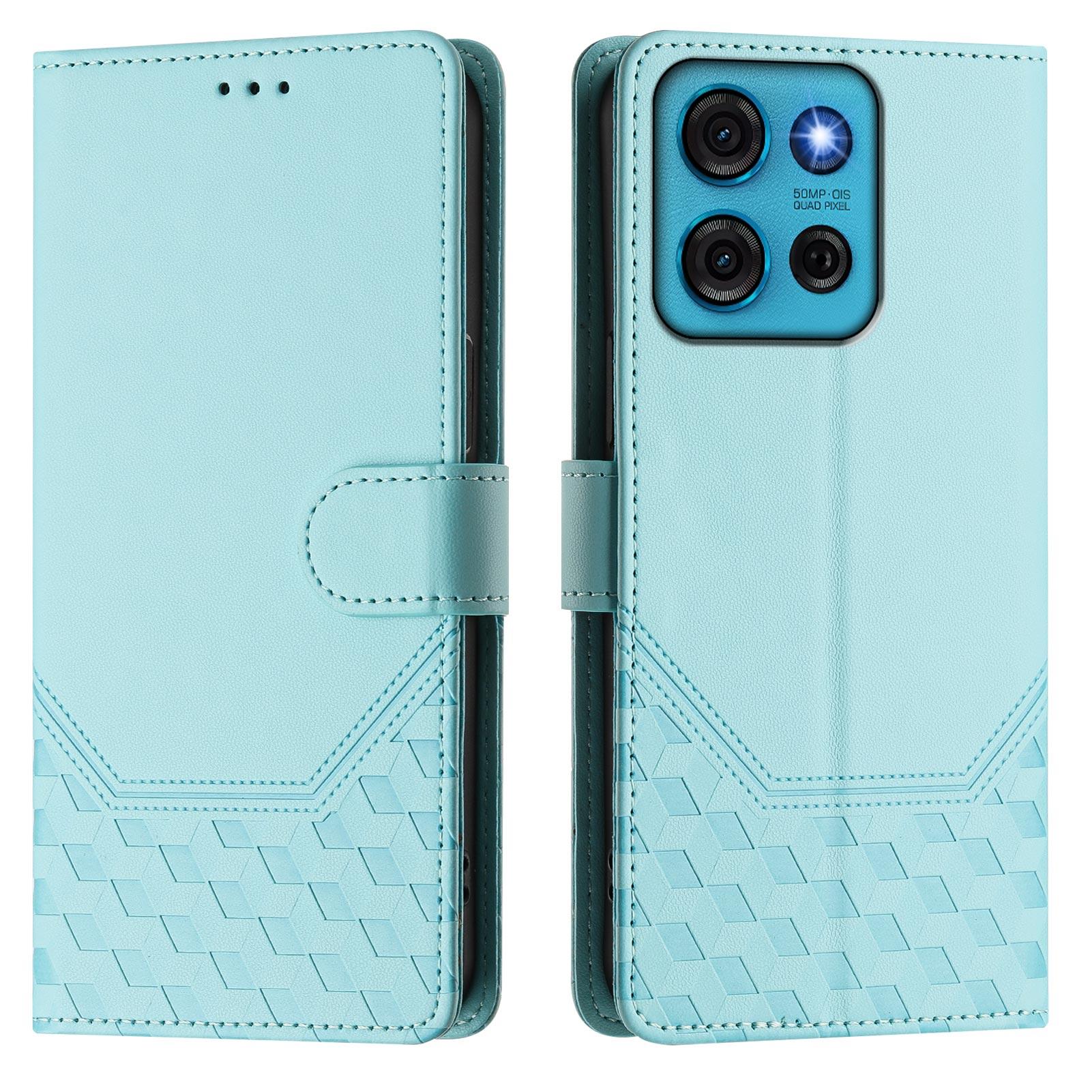 

For Motorola Moto G75 5G Case Imprinted Honeycomb RFID Blocking Leather Phone Cover with Strap Green